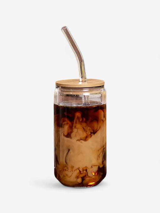Gourde en verre pour café glacé avec paille